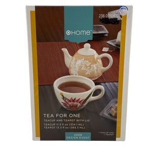Teacup for One Set Teapot w/‎ Lid Floral NEW Target Home Durastone GIFT